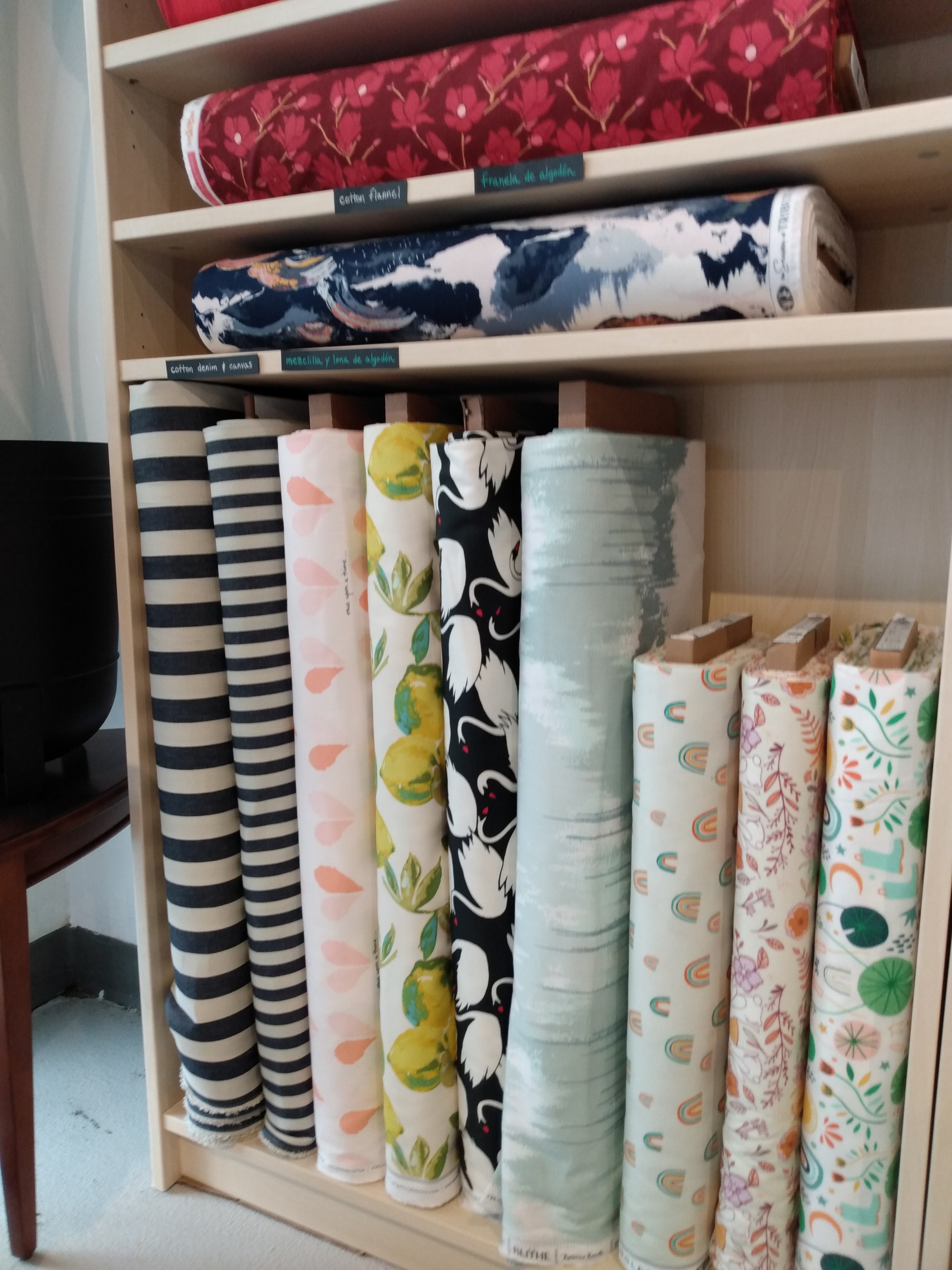 Deadstock denim, and cotton canvas and flannel from Art Gallery Fabric